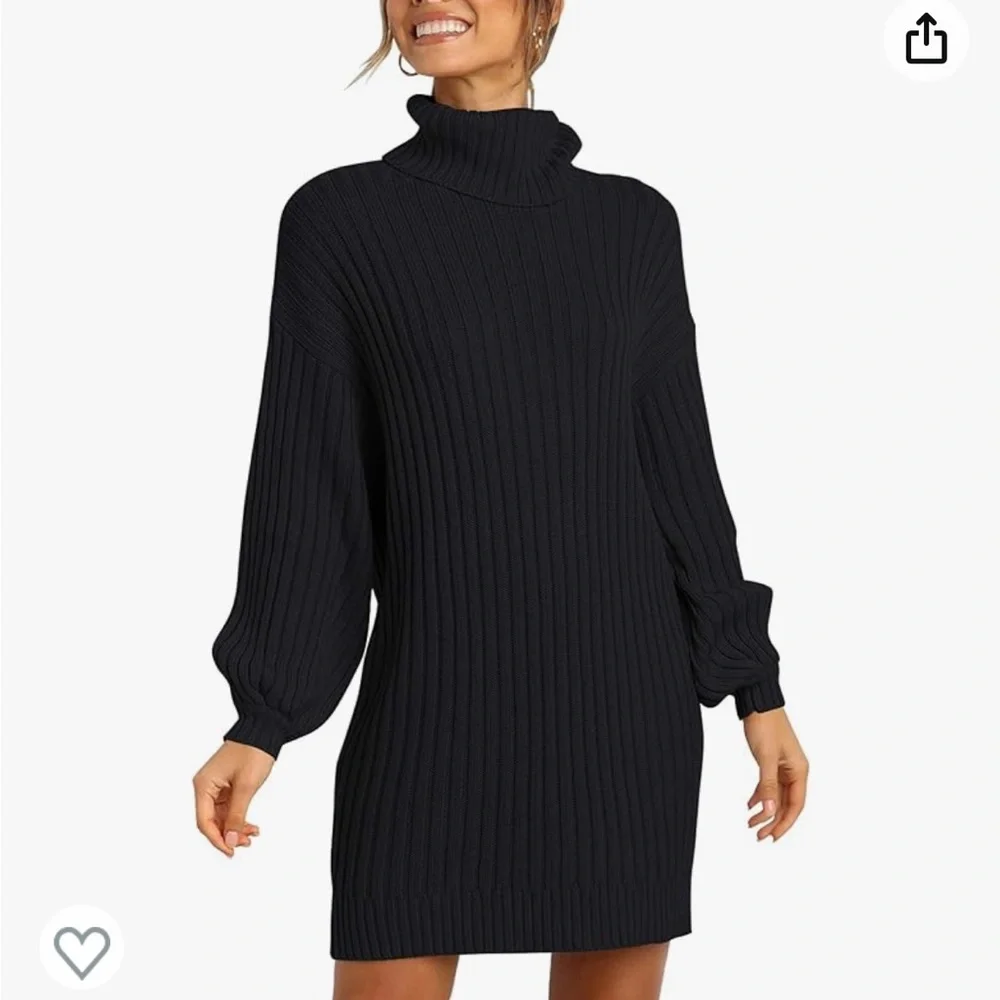 YIBOCK Turtleneck Loose Long Sleeve Pullover Sweater Dress - Picture 6 of 9